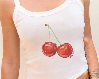 トップス Cherry Pattern Strap Top pale mauve S Cherries Tank Top - Spaghetti Strap, Women's, Summer Fruit