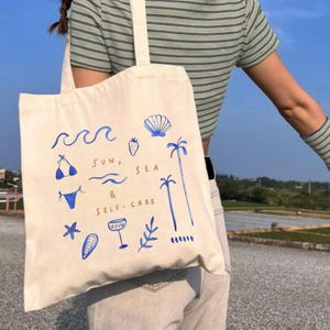 Beach Tote Bag Coastal Tote Bag Summer Tote Bag for Women Ocean Vibes Canvas Tote Bag Reusable Travel Tote Gift for Her Vacation Tote Bag