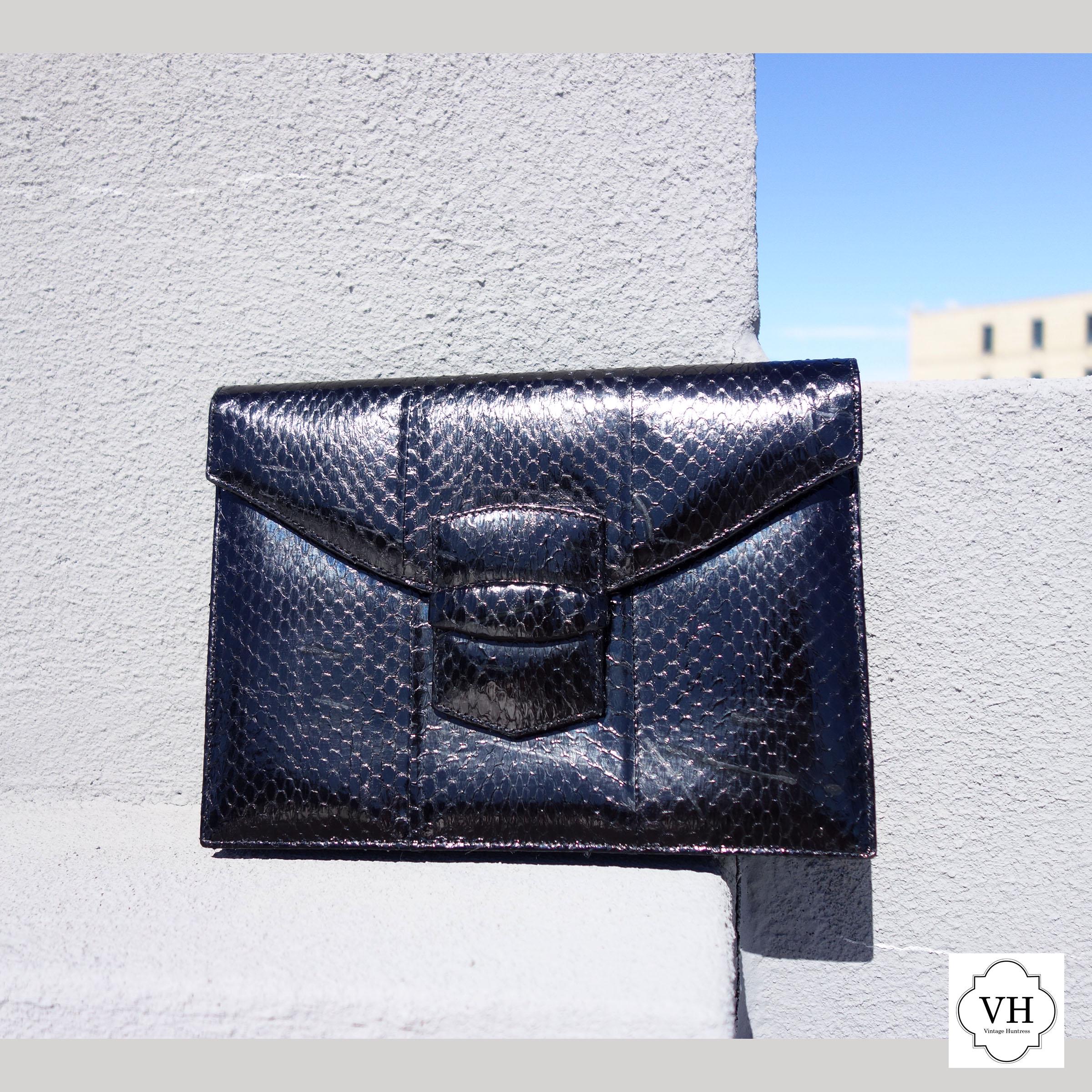 Oscar de la Renta Black Real Python snake skin Envelope Clutch Bag 2,190 in 2010' great condition
