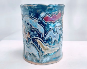 Handmade Ceramic Bat Mug | OOAK Halloween Art Pottery