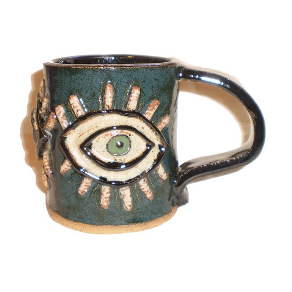 Eye Coffee Cup #14 - Surreal ceramic mug with pattern of molded eyes