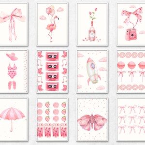 Trendy Pink Bows Wall Art Gallery Set Of 12 | Coquette Room Decor | College Apartment Decor | Cute Poster | Girly Wall Art | Preppy Poster