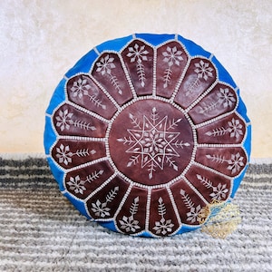 Moroccan POUF **70% OFF** with White Stitching Leather Pouf Ottoman Pouf Morrocan Leather Pouf Moroccan Pouffe, Home gifts, Wedding Gifts