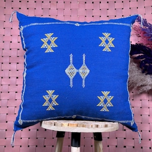 Blue Moroccan Cactus Silk Pillow ALL SIZES