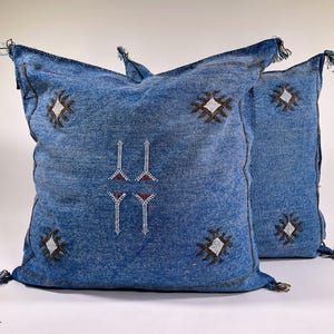 Blue Moroccan Cactus Silk Pillow ALL SIZES
