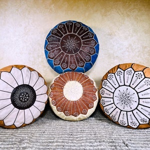 Moroccan POUF **70% OFF** with White Stitching Leather Pouf Ottoman Pouf Morrocan Leather Pouf Moroccan Pouffe, Home gifts, Wedding Gifts