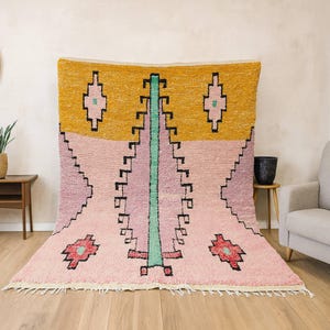 Luxurious Handwoven Wool Moroccan Rug - Soft Ivory Texture for Home Decor, Handmade Rug, White Pink Rug, Moroccan Carpet, Beni Ourain Rug