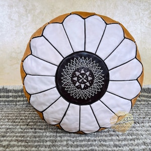 Moroccan POUF **70% OFF** with White Stitching Leather Pouf Ottoman Pouf Morrocan Leather Pouf Moroccan Pouffe, Home gifts, Wedding Gifts