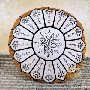 Moroccan POUF **70% OFF** with White Stitching Leather Pouf Ottoman Pouf Morrocan Leather Pouf Moroccan Pouffe, Home gifts, Wedding Gifts