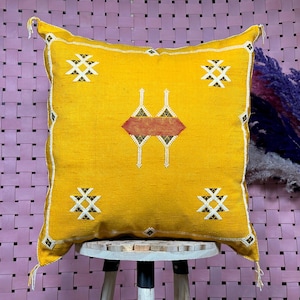 Yellow Moroccan Cactus Silk Pillow ALL SIZES
