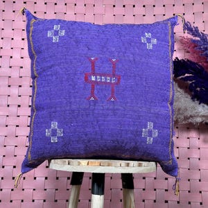 Purple silk pillow, Moroccan Sabra cushion, handmade cactus silk pillow, Berber Sabra cushion, Pillow Throw, Moroccan Lumbar Sabra Cushion