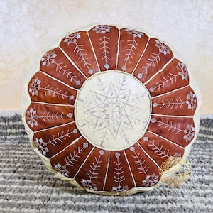 Moroccan POUF **70% OFF** with White Stitching Leather Pouf Ottoman Pouf Morrocan Leather Pouf Moroccan Pouffe, Home gifts, Wedding Gifts