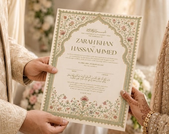 Luxury A4 Nikahnama Template, Editable Islamic Marriage Certificate, Nikah Nama Canva, Muslim Wedding Keepsake | Nikkah Contract