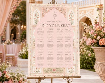 Pastel Wedding Seating Chart Template | Editable Canva Seating Plan Sign | Indian Wedding Seating Chart | Mehndi Haldi Welcome Board A2