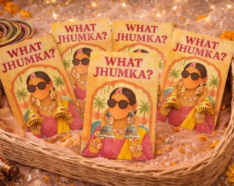 Karta z kolczykami Jhumka | Bazarek z dekoracjami Mehndi | Upominki ślubne | Upominki z mehndi | Haldi | Wieczór z henną (pobranie cyfrowe) (A6)