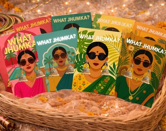 Karta z kolczykami Jhumka | Bazar z dekoracjami Mehndi | Upominki ślubne | Upominki z mehndi | Haldi | Wieczór z henną (pobranie cyfrowe)