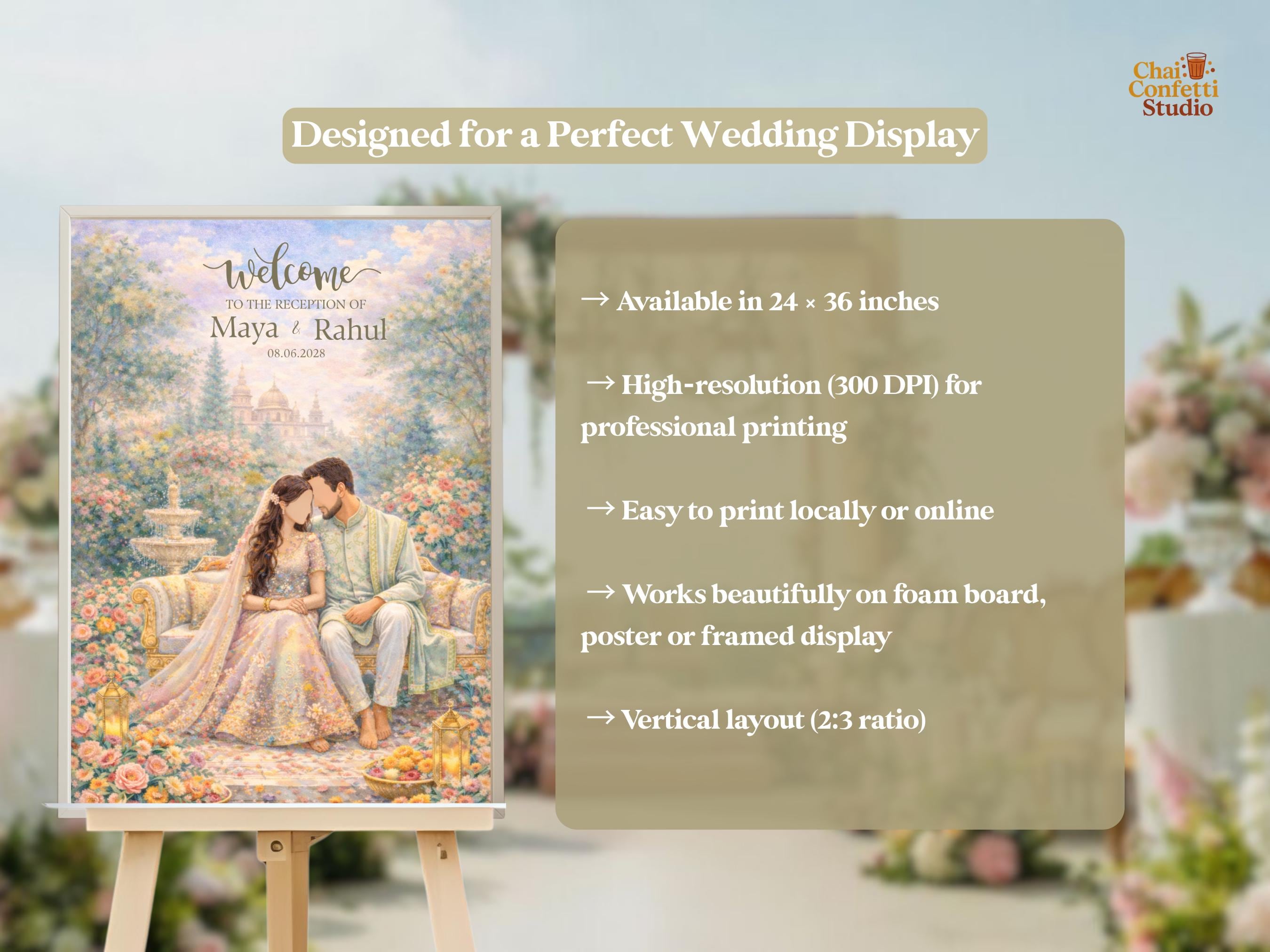 Luxury Indian Wedding Welcome Sign Template | Watercolour Garden ...