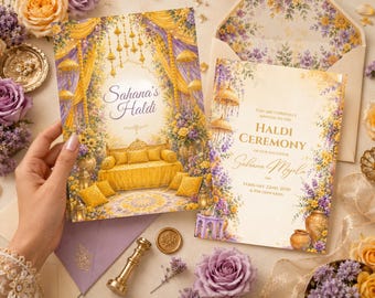 Haldi Invitation Template, Purple Yellow Haldi Invite, Editable Canva Indian Wedding Card, Mehndi Ceremony Invitation, Desi Wedding Invite