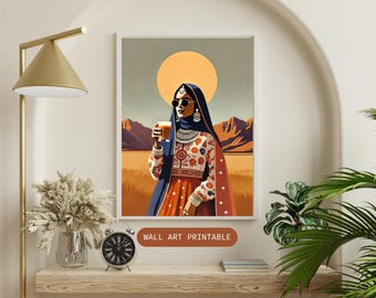 Desi Woman Wall Art | Indian Boho Art  | Indian Home Decor | Digital Art Print | Cultural Art | Indian Wall Art | Hijabi woman Art