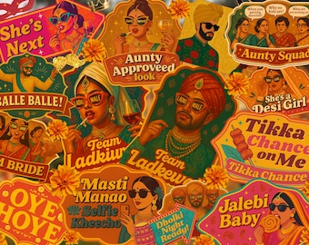 Desi Photo Booth Props Bundle | Desi wedding props | Indian Wedding Photo Booth Props | Bollywood Retro Props| Mehndi props