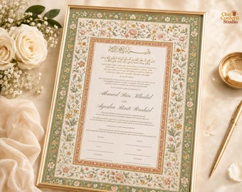 Nikahnama Vorlage 24x36, Islamische Heiratsurkunde, Sage Floral Nikah Nama, Muslimischer Hochzeitsvertrag, Canva Hochzeitsschild