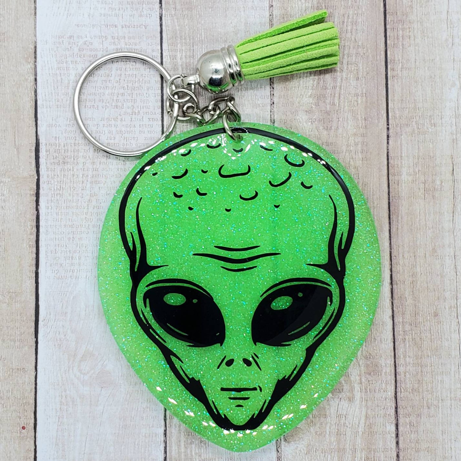 Alien Keychain Green Acrylic Tassel Keychain Outer Space | Etsy