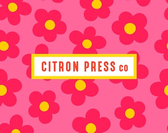 Jaren 90 Retro Floral naadloos patroon voor stof, Flower Power Png en Jpg-bestand, rood en roze daisy print, groovy naadloos, commercieel gebruik