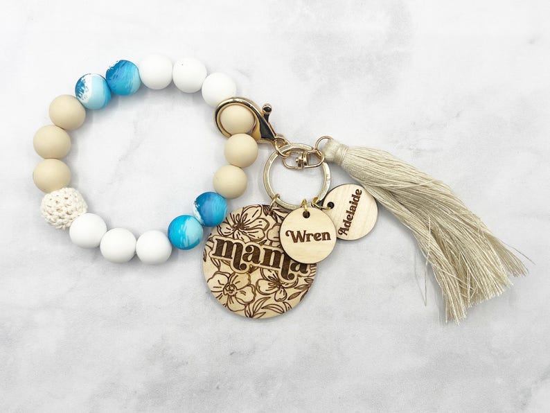 Mama Schlüsselbund Armband, Mama Schlüsselbund, Mama Armband, weiche Perlen, Name Schlüsselbund, ursprüngliche Schlüsselbund, Kinder Namen Armband für Mama, Mama Schmuck Bild 4