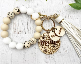 Mama-Schlüsselanhänger, Mama-Schlüsselanhänger, Mama-Armband, weiche Perlen, Namens-Schlüsselanhänger, Initial-Schlüsselanhänger, Kinder-Namensarmband für Mama, Mama-Schmuck