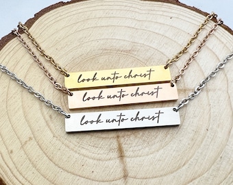 Look Unto Christ Bar Necklace, LDS Youth Theme 2025, D&C 6 36, Seminary Graduation, Young Women Girls Camp Scripture Necklace Gift