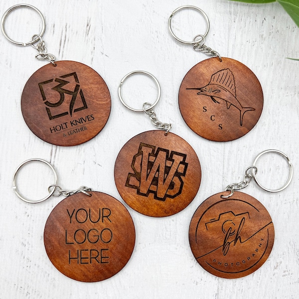 Custom Wood Keychain With Company or School Logo or Design of Your Choice, Double Sided Engraved Wooden Disc Keychain, Graduation Gift