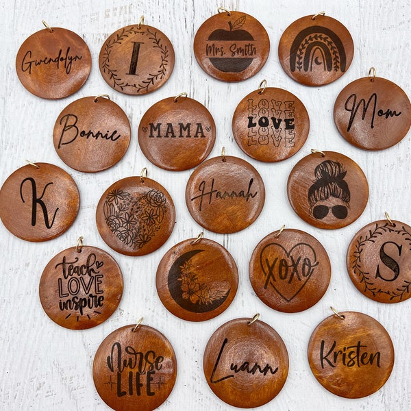 Custom Wooden Keychain, 2 Inch Laser Engraved Wood Pendant for Keychain Wristlet,  Personalized Wood Charm for Backpack, Wood Disc with Name