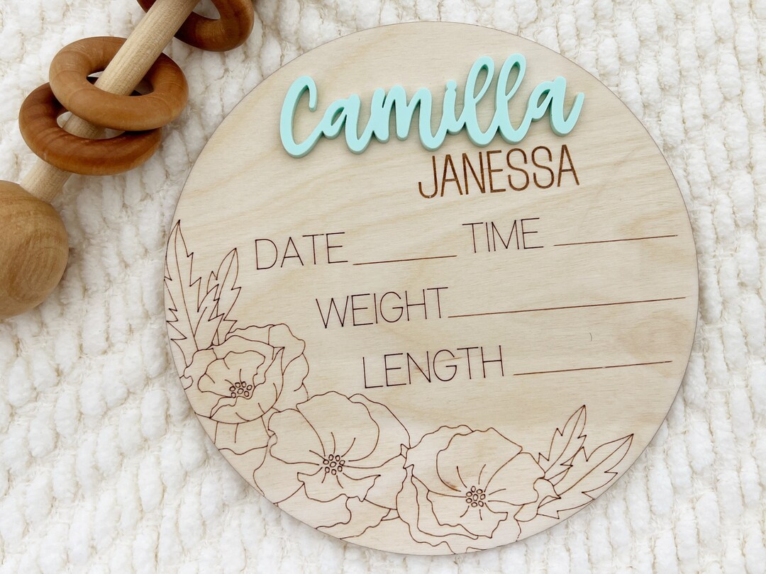 Floral Birth Stats Sign, Hospital Door Hanger, Baby Name Sign for ...