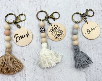 Boho Schlüsselbund, Quaste Schlüsselbund, Initial Schlüsselbund, benutzerdefinierte Name Schlüsselbund, Silikon Perle Schlüsselbund, Geldbörse Anhänger, Rucksack Anhänger, Windel Tasche Anhänger