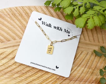 Walk With Me Paperclip Charm Necklace, LDS Youth Theme 2026, Christmas Gift, Christian Scripture Necklace, YW Birthday, Moses 6:34