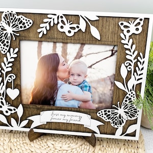 Personalized Mom Picture Frame, Mommy and Me Frame, First Mother&#39;s Day Gift, Custom Engraved Photo Frame, Butterfly Picture Frame from child
