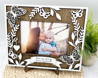 Personalized Mom Picture Frame, Mommy and Me Frame, First Mother&#39;s Day Gift, Custom Engraved Photo Frame, Butterfly Picture Frame from child