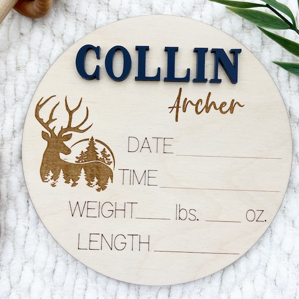 Geburtsanzeige im Freien, Wald-Baby-Meilenstein, Berg-Baby-Geschenk, Reh-Kinderzimmer-Zeichen, Baby-Andenken, Krankenhaus-Foto-Prop