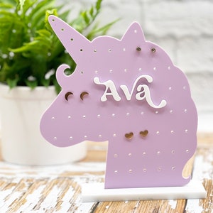 Unicorn Earring Stand, Stud Earring Display, Personalized Birthday Gift for Little Girls, Jewelry Organizer, Gift for Her, Earring Tree