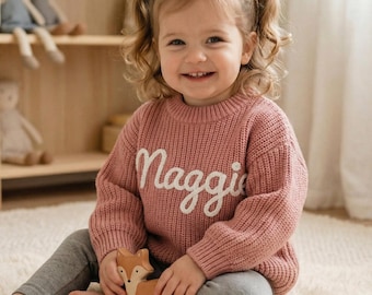 Personalized Hand Embroidered Baby Sweater: Custom Knit Name Jumper