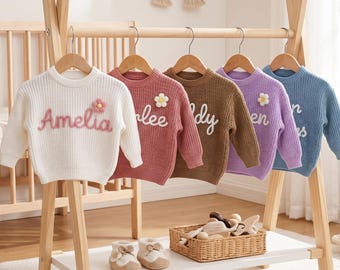 Personalized Baby Sweater: Hand Embroidered Name, Christmas Gift