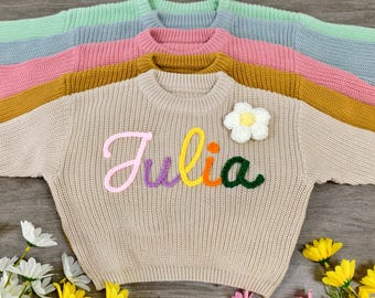 Personalized Hand-Embroidered Baby Knit Sweater – Custom Name Keepsake