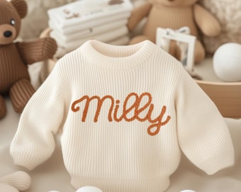 Personalized Hand Embroidered Baby Sweater, Custom Knit Jumper