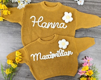 Personalized Baby Sweater, Hand Embroidered Name, Custom Knit Jumper