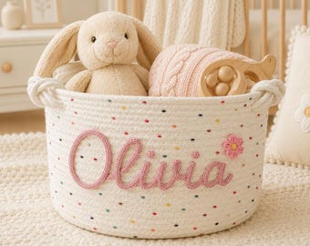 Personalized Baby Name Rope Basket, Custom Nursery Storage Basket, Toy Organizer, Baby Shower Gift