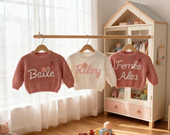 Personalized Name Baby Knit Sweater, Custom Embroidered Gift