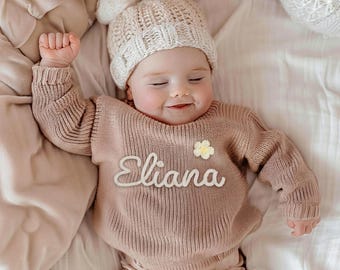 Personalized Name Baby Sweater/Custom Embroidered Baby Knit Sweater/Baby Sweater With Name/Gift For Daughter/Baby Shower Gift/Baby Jumper