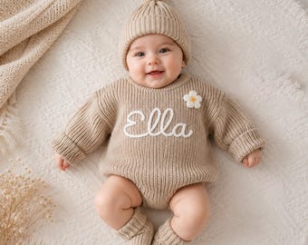 Personalized Hand Embroidered Baby Sweater, Custom Knit Jumper