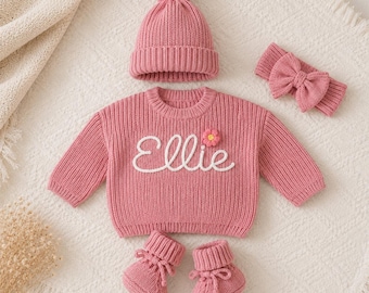 Personalized Hand Embroidered Baby Sweater, Custom Knit Jumper