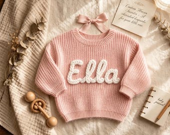 Personalized Name Baby Sweater/Custom Embroidered Baby Knit Sweater/Baby Sweater With Name/Gift For Daughter/Baby Shower Gift/Baby Jumper
